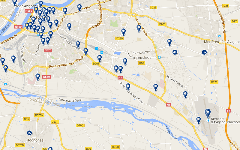 Carte des hôtels proches de l'aéroport d'Avignon