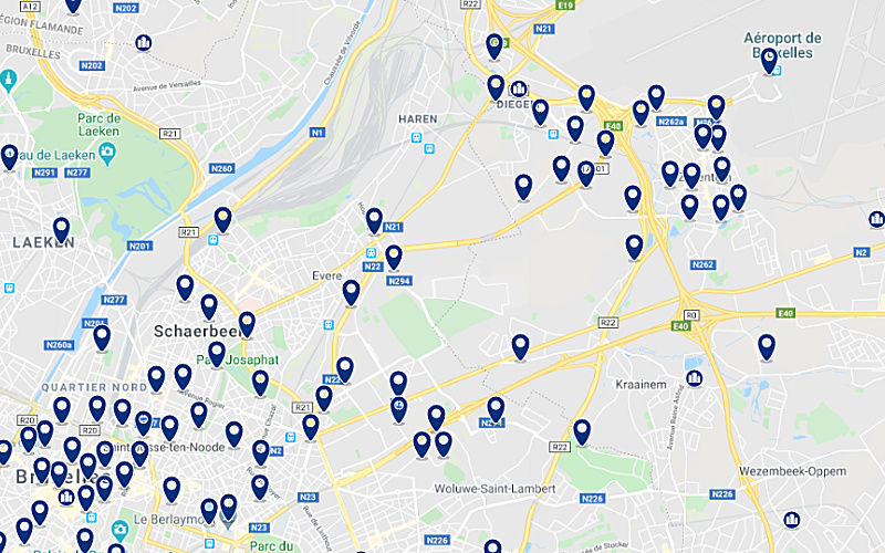 Carte des hôtels proches de l'aéroport de Bruxelles Zaventem
