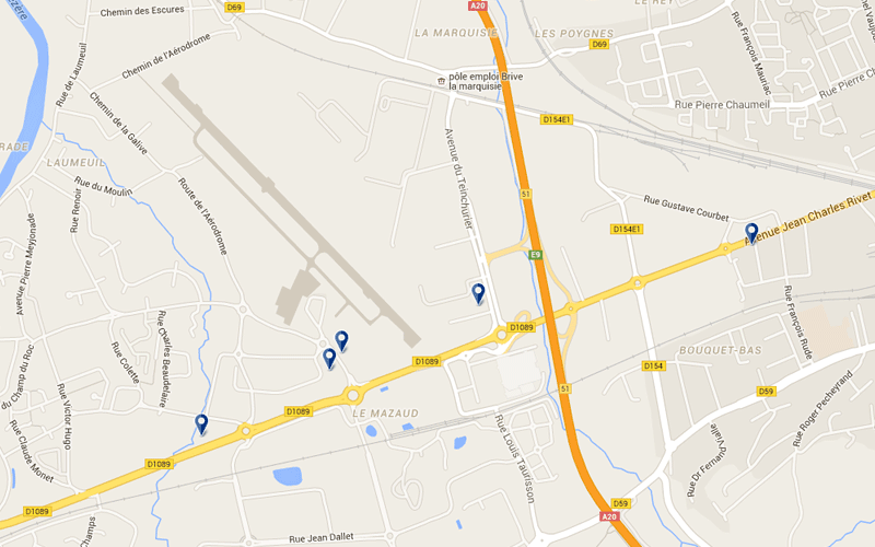 Carte des hôtels proches de l'aéroport de Brive
