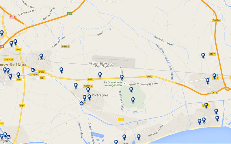 Carte des hôtels proches de l'aéroport de Béziers