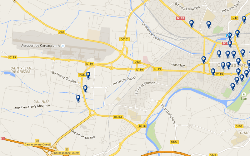 Carte des hôtels proches de l'aéroport de Carcassonne
