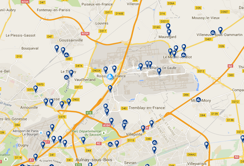 Carte des hôtels proches de l'aéroport Paris Charles de Gaulle CDG