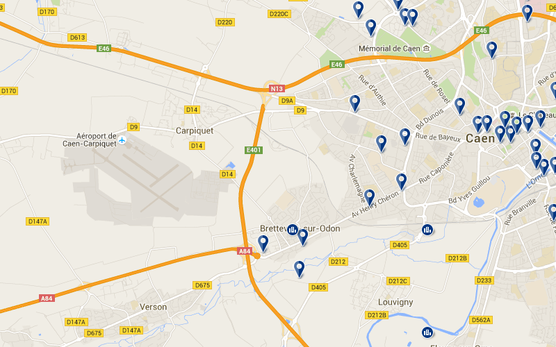 Carte des hôtels proches de l'aéroport de Caen