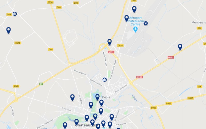 Carte des hôtels proches de l'aéroport de Chateauroux