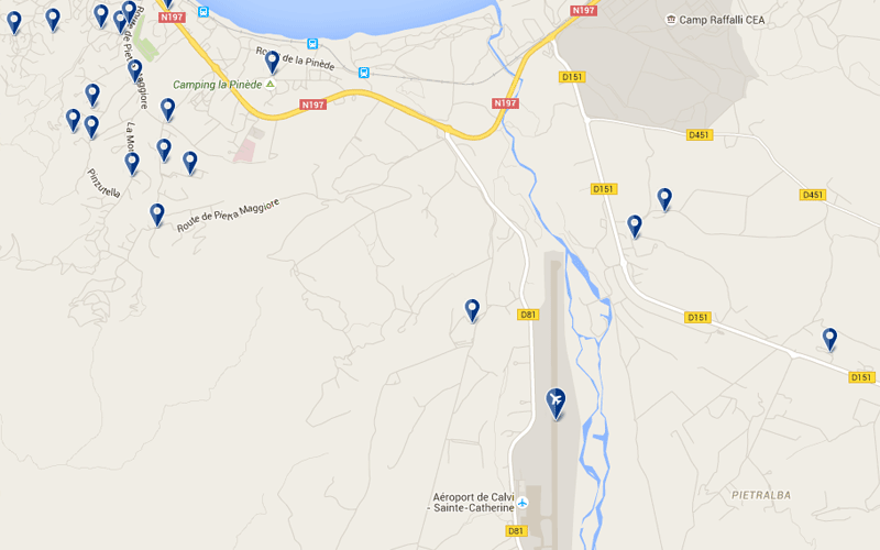 Carte des hôtels proches de l'aéroport de Calvi en Corse