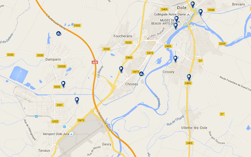 Carte des hôtels proches de l'aéroport de Dôle