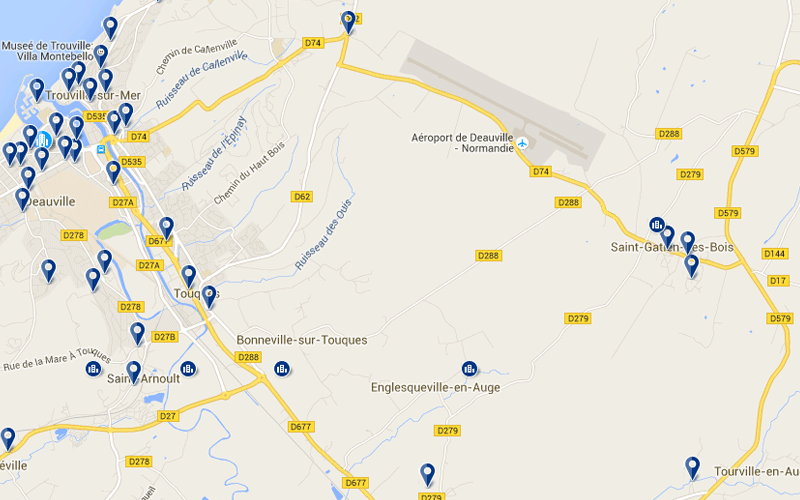 Carte des hôtels proches de l'aéroport de Deauville