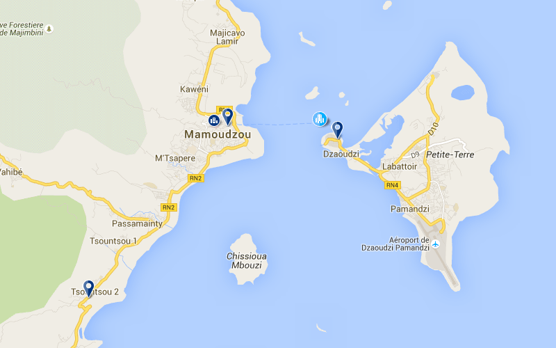 Carte des hôtels proches de l'aéroport de Mayotte