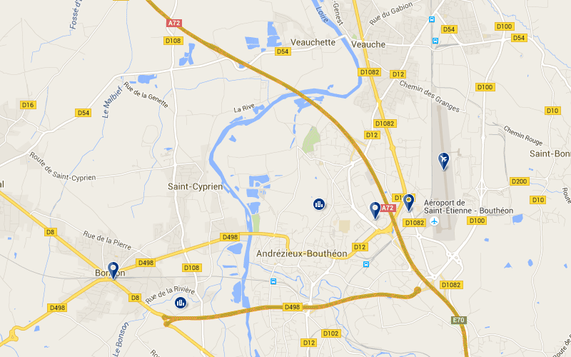 Carte des hôtels proches de l'aéroport de Saint Etienne