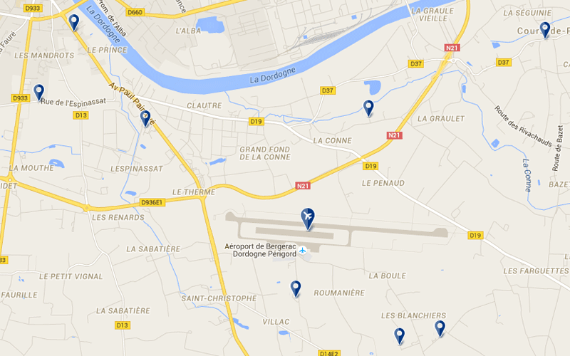 Carte des hôtels proches de l'aéroport de Bergerac