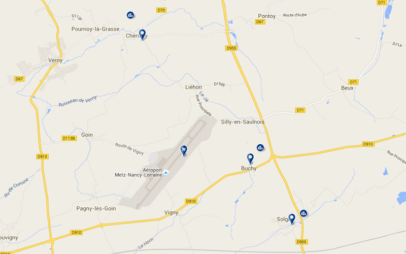 Carte des hôtels à proximité de l'aéroport de Metz Nancy