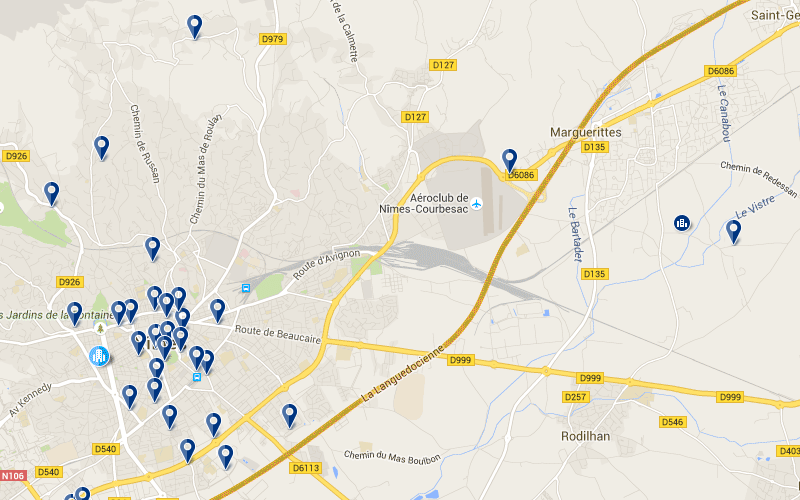 Carte des hôtels à proximité de l'aéroport de Nîmes