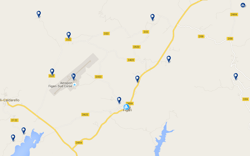 Carte des hôtels à Figari en Corse proches de l'aéroport
