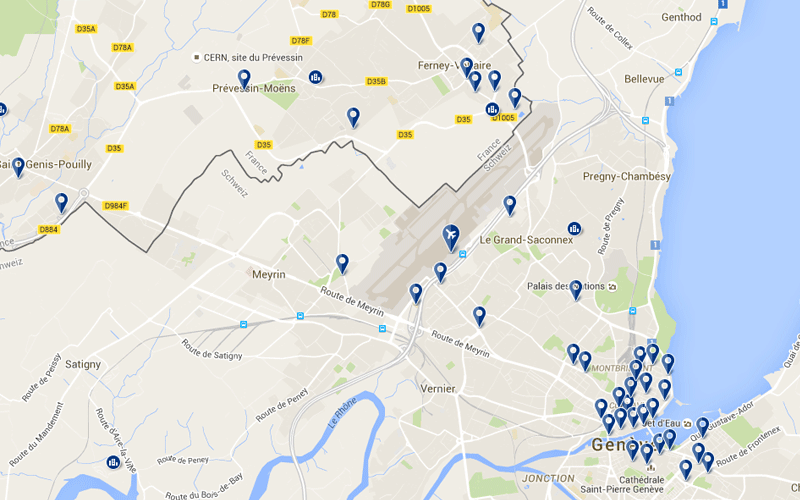 Carte des hôtels proches de l'aéroport de Genève