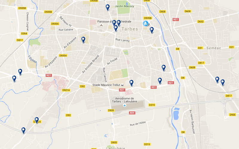 Carte des hôtels proches de l'aéroport de Lourdes