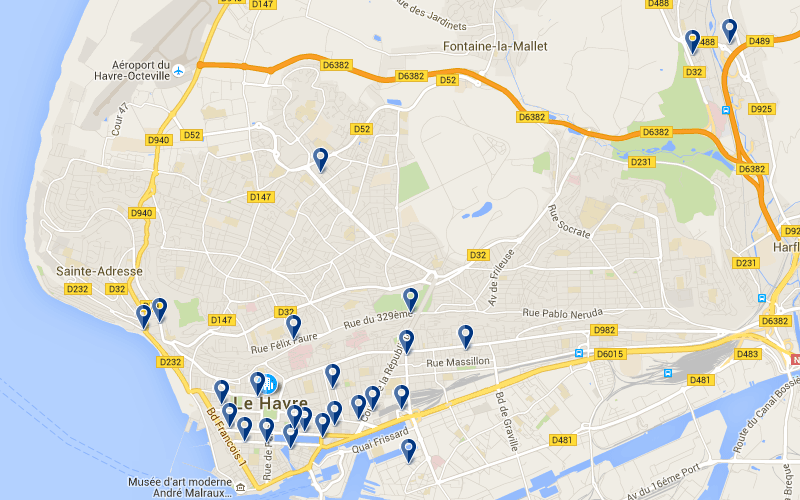 Carte des hôtels proches de l'aéroport du Havre
