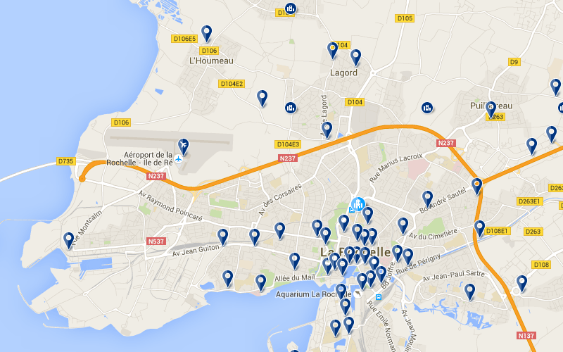 Carte des hôtels proches de l'aéroport de la Rochelle