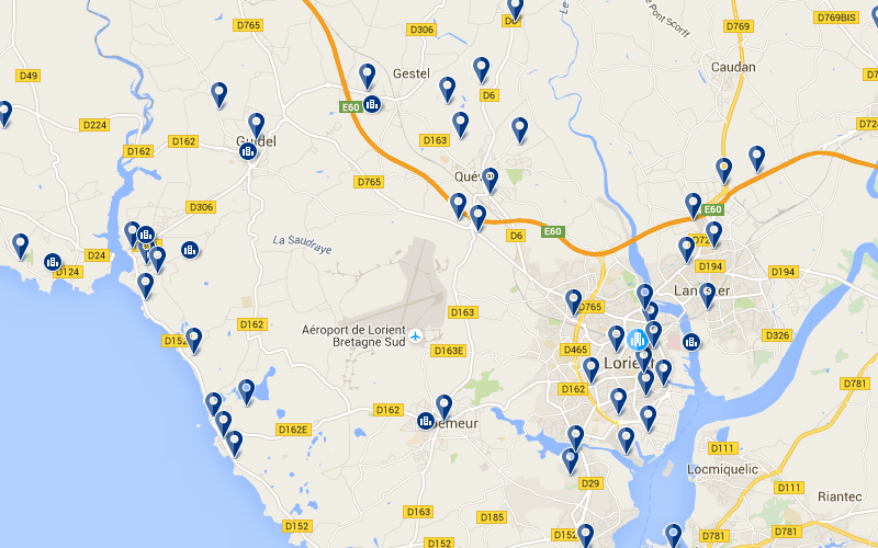 Carte des hôtels proches de l'aéroport de Lorient