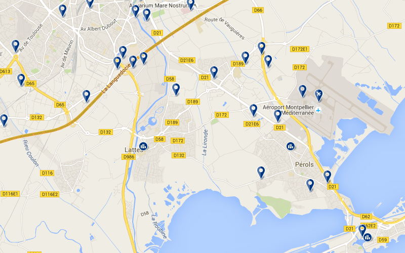 Carte des hôtels proches de l'aéroport de Montpellier