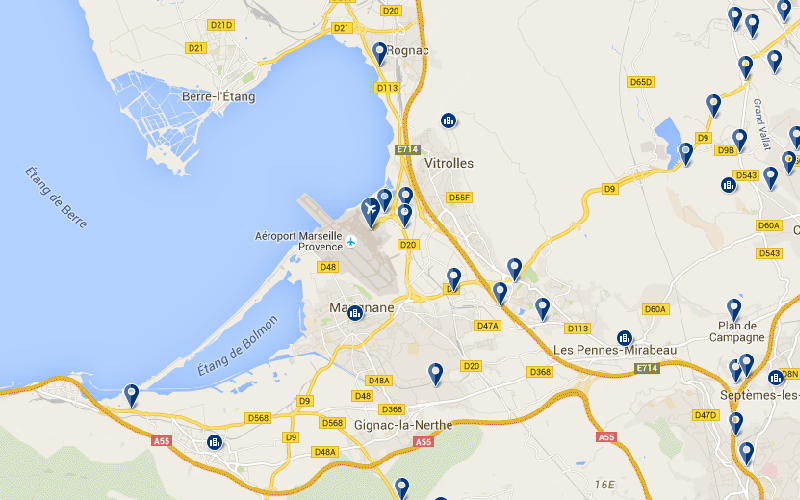 Carte des hôtels proches de l'aéroport de Marseille Provence