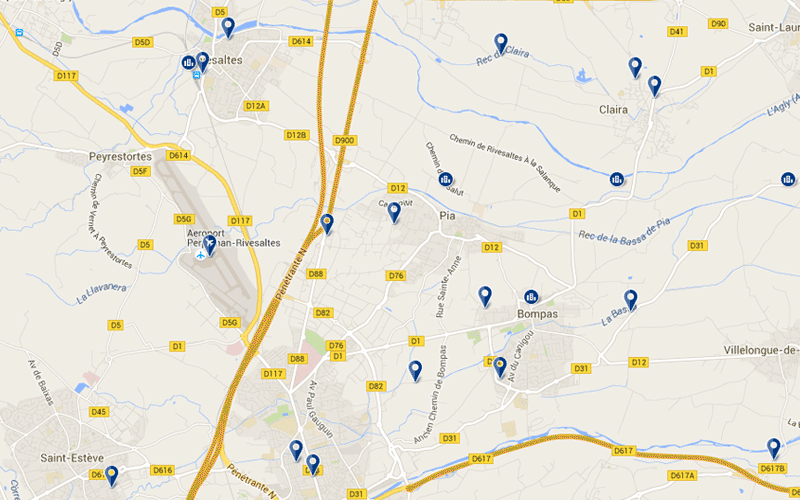 Carte des hôtels proches de l'aéroport de Perpignan