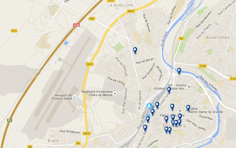 Carte des hôtels proches de l'aéroport de Poitiers
