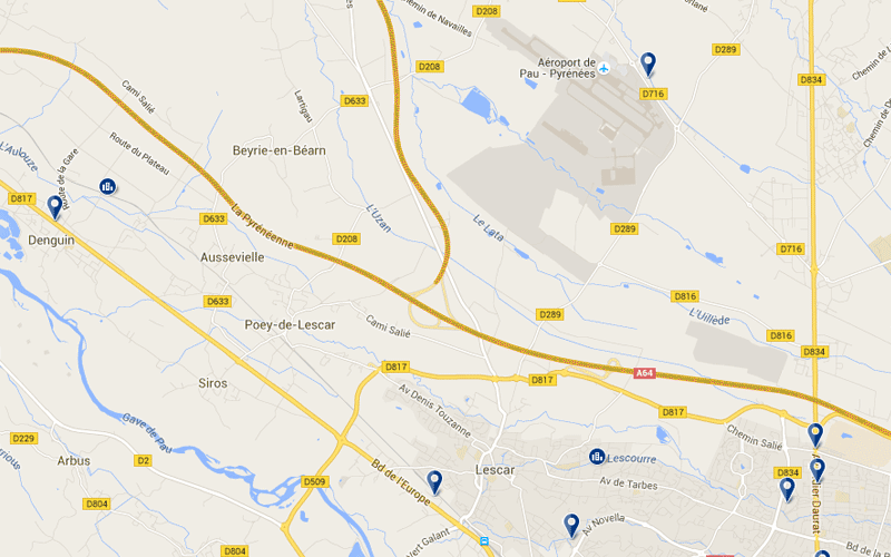 Carte des hôtels proches de l'aéroport de Pau