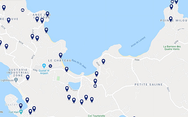 Carte des hôtels proches de l'aéroport de Saint Barthélémy aux Antilles