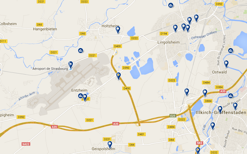 Carte des hôtels proches de l'aéroport de Strasbourg