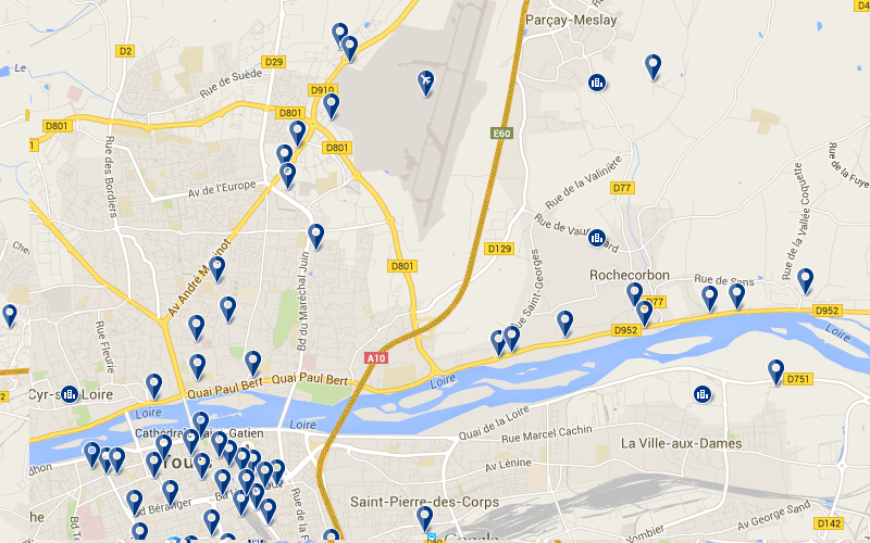 Carte des hôtels proches de l'aéroport de Tours