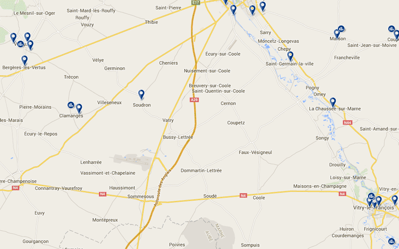 Carte des hôtels proches de l'aéroport de Vatry